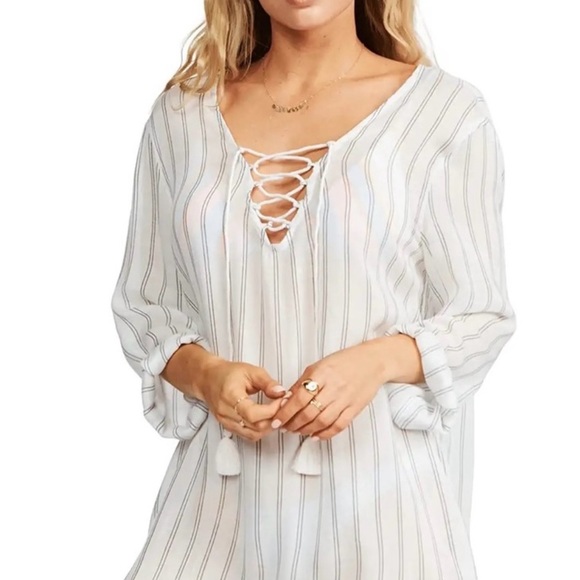 Billabong Other - ⚡️NWT Billabong Blue Skies Long Sleeve Cover-Up Dress in
White Multi